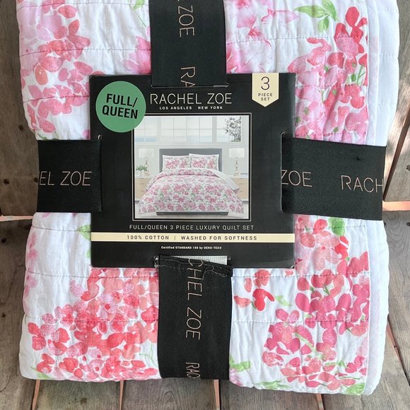 Rachel Zoe SPRING FLORAL Luxury Full/Queen COTTON Quilt Set - includes shams